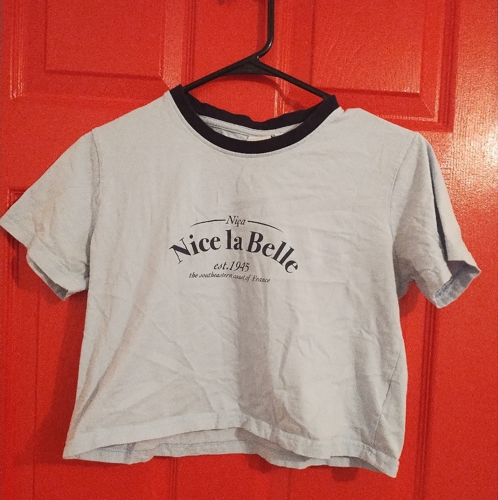 La Belle Baby Blue And Navy Cropped T-Shirt